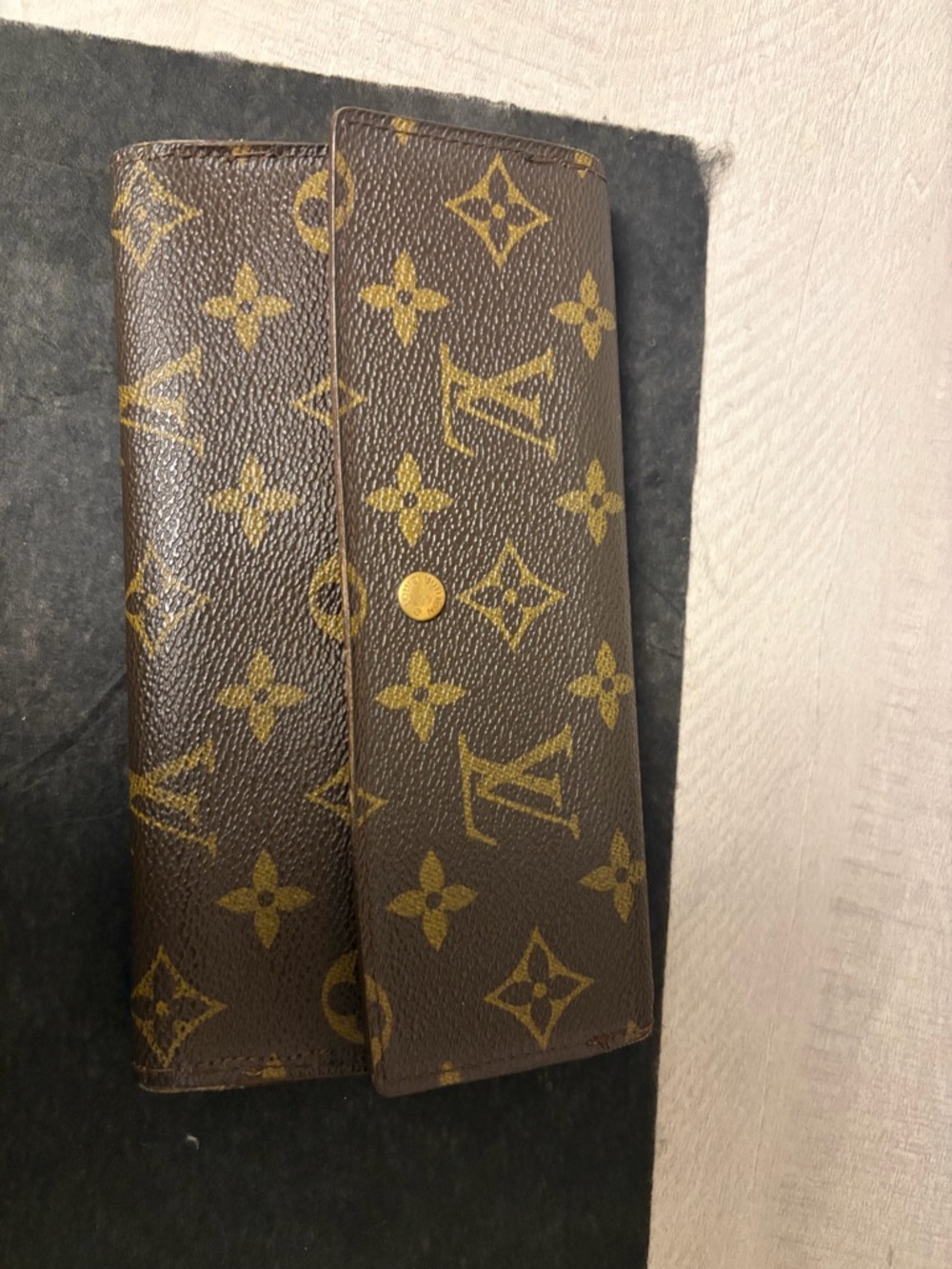 Louis Vuitton Textured Leather Wallet - Brown & Gold Snap